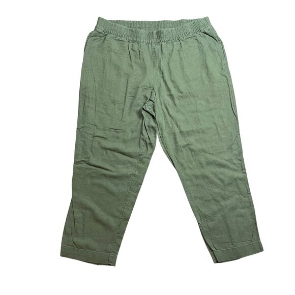 Old Navy High-Rise Straight Pants Womens Size XL Green Linen Rayon Comfort Waist - Picture 1 of 11